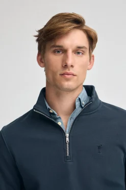Sudadera azul marino de media cremallera y efecto lavado con logo Rigby Go