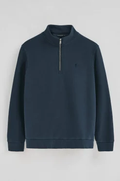 Sudadera azul marino de media cremallera y efecto lavado con logo Rigby Go