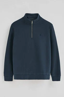 Sudadera azul marino de media cremallera y efecto lavado con logo Rigby Go