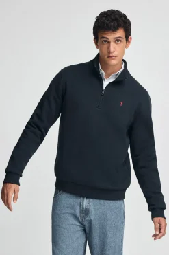 Sudadera azul marino de media cremallera con logo Rigby Go
