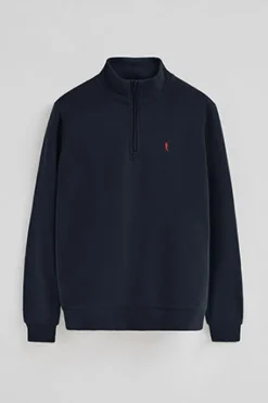 Sudadera azul marino de media cremallera con logo Rigby Go