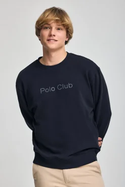 Sudadera azul marino oversize de cuello redondo con logo Minimal Combo