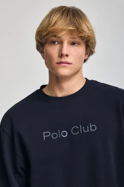 Sudadera azul marino oversize de cuello redondo con logo Minimal Combo