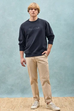 Sudadera azul marino oversize de cuello redondo con logo Minimal Combo