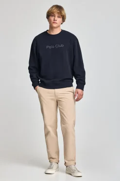 Sudadera azul marino oversize de cuello redondo con logo Minimal Combo