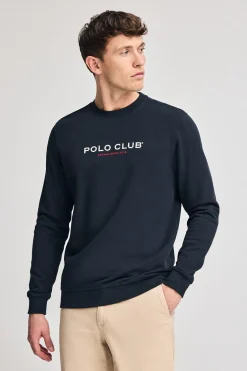 Sudadera azul marino regular de cuello redondo y print engomado