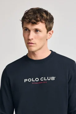 Sudadera azul marino regular de cuello redondo y print engomado