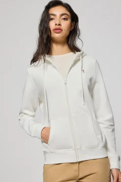 Sudadera beige de bolsillos con cremallera y capucha con bordado Rigby Go