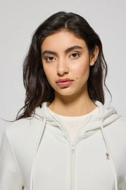 Sudadera beige de bolsillos con cremallera y capucha con bordado Rigby Go