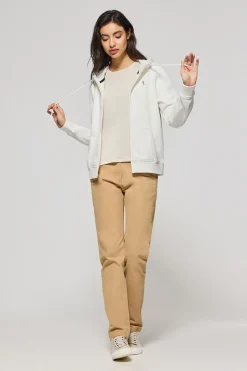 Sudadera beige de bolsillos con cremallera y capucha con bordado Rigby Go