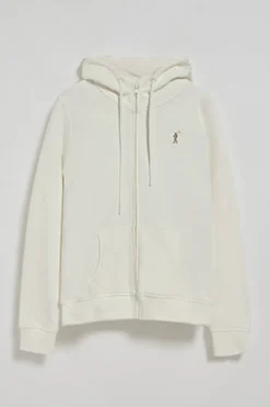 Sudadera beige de bolsillos con cremallera y capucha con bordado Rigby Go