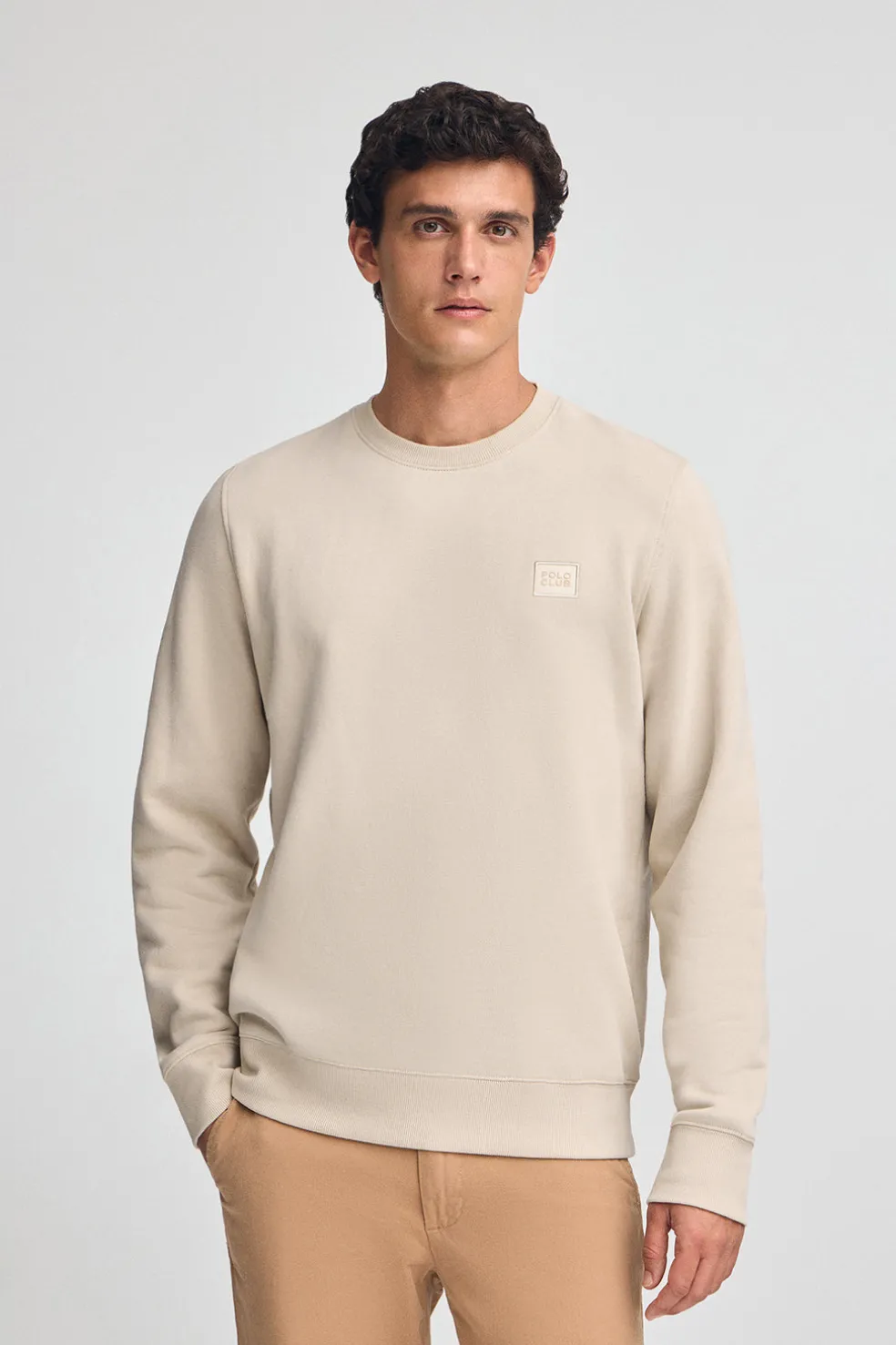 Sudadera beige de corte relajado con logo Polo Club