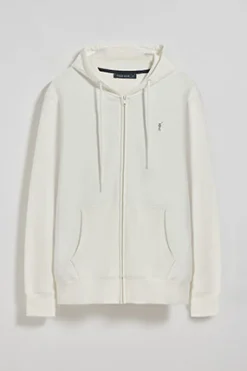 Sudadera beige de cremallera con capucha y logo Rigby Go