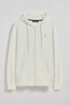 Sudadera beige de cremallera con capucha y logo Rigby Go