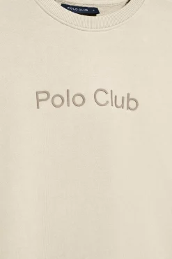 Sudadera beige de cuello redondo con logotipo Polo Club