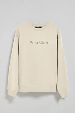 Sudadera beige de cuello redondo con logotipo Polo Club