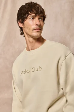 Sudadera beige de cuello redondo con logotipo Polo Club