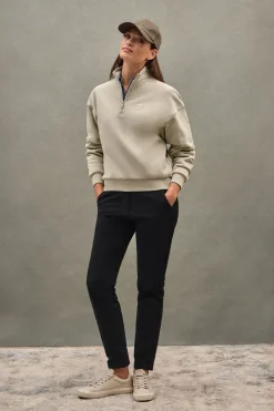 Sudadera beige de cuello alto y media cremallera con logo Polo Club