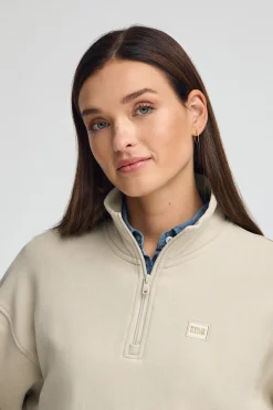 Sudadera beige de cuello alto y media cremallera con logo Polo Club