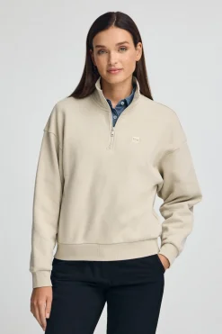 Sudadera beige de cuello alto y media cremallera con logo Polo Club