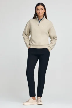 Sudadera beige de cuello alto y media cremallera con logo Polo Club
