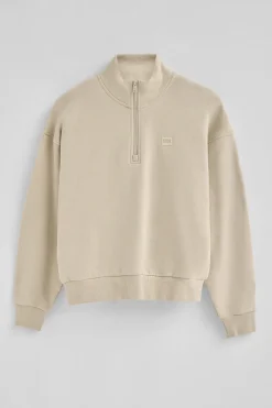 Sudadera beige de cuello alto y media cremallera con logo Polo Club