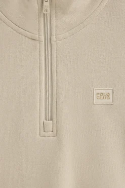 Sudadera beige de cuello alto y media cremallera con logo Polo Club