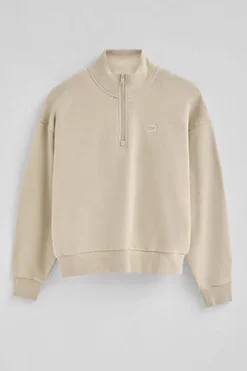 Sudadera beige de cuello alto y media cremallera con logo Polo Club