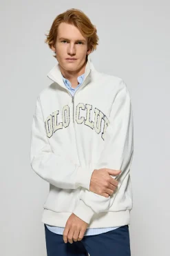 Sudadera beige Seldon con media cremallera y gráfico Polo Club
