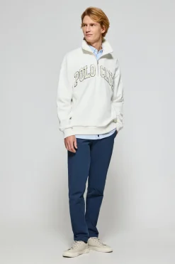 Sudadera beige Seldon con media cremallera y gráfico Polo Club