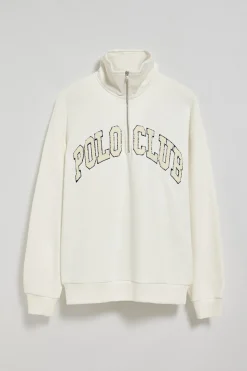 Sudadera beige Seldon con media cremallera y gráfico Polo Club