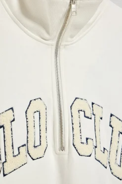 Sudadera beige Seldon con media cremallera y gráfico Polo Club
