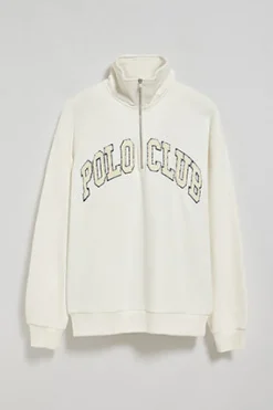 Sudadera beige Seldon con media cremallera y gráfico Polo Club