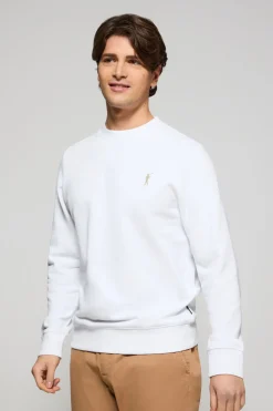 Sudadera blanca relax de cuello redondo con logo Rigby engomado