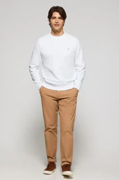 Sudadera blanca relax de cuello redondo con logo Rigby engomado