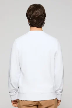 Sudadera blanca relax de cuello redondo con logo Rigby engomado