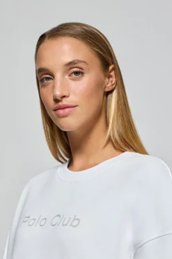 Sudadera básica de cuello redondo blanca con logo frontral Polo Club engomado