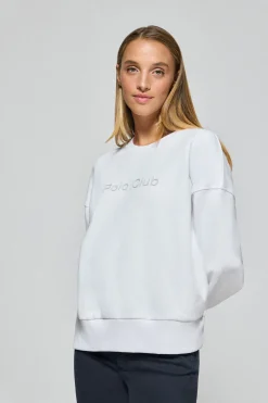 Sudadera básica de cuello redondo blanca con logo frontral Polo Club engomado