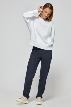 Sudadera básica de cuello redondo blanca con logo frontral Polo Club engomado