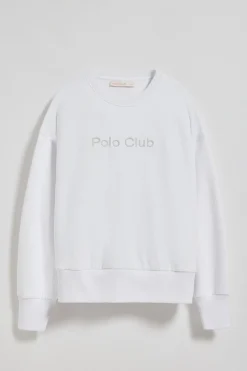 Sudadera básica de cuello redondo blanca con logo frontral Polo Club engomado