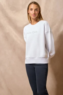 Sudadera básica de cuello redondo blanca con logo frontral Polo Club engomado