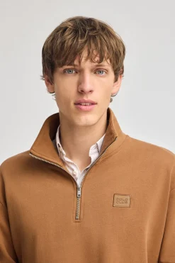 Sudadera camel relax de media cremallera con detalle Polo Club