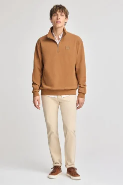 Sudadera camel relax de media cremallera con detalle Polo Club