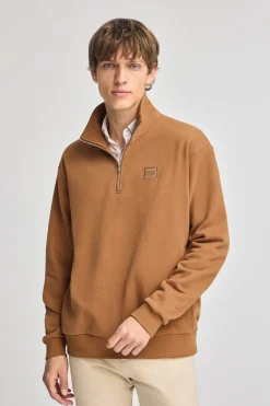Sudadera camel relax de media cremallera con detalle Polo Club