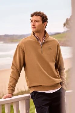 Sudadera camel relax de media cremallera con detalle Polo Club