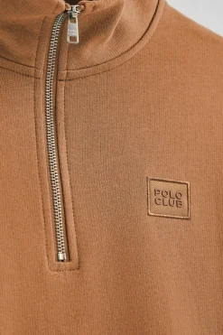 Sudadera camel relax de media cremallera con detalle Polo Club