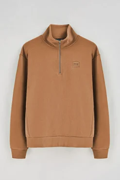 Sudadera camel relax de media cremallera con detalle Polo Club
