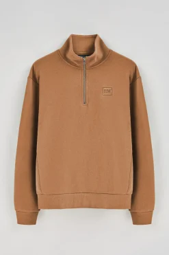 Sudadera camel relax de media cremallera con detalle Polo Club