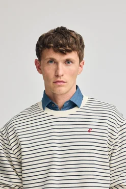 Sudadera Captain color crudo de rayas con monograma bordado