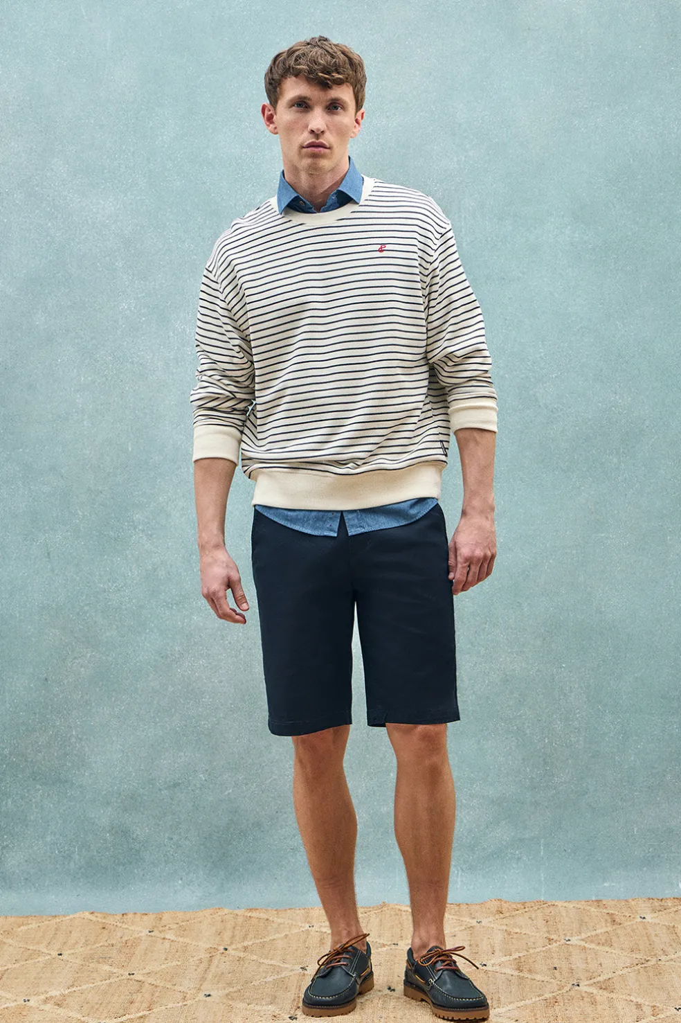 Sudadera Captain color crudo de rayas con monograma bordado